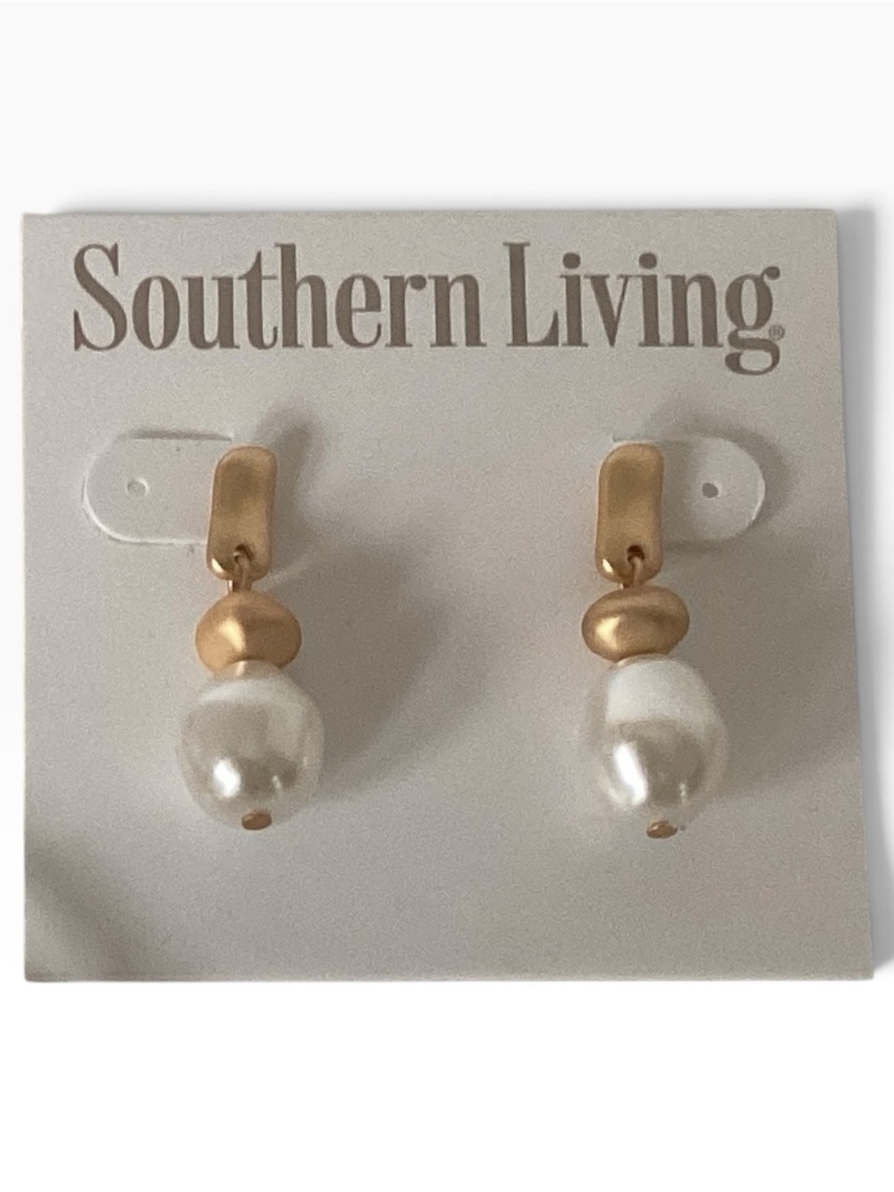 Southern Living Faux Freshwater Pearl Brushed Gold Tone Post Drop Earrings